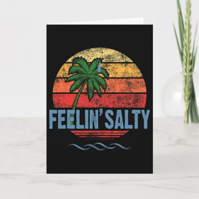 Cartão Feeling Salty Island Vacation Surfing Palm Retro B (Frente)