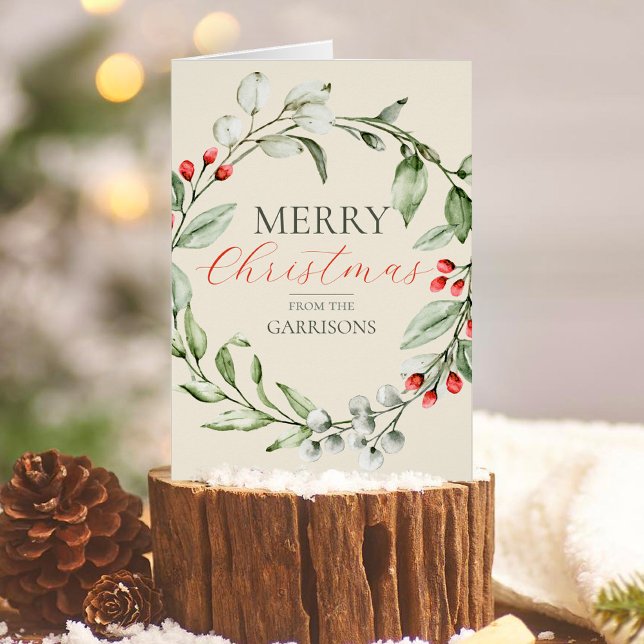 Cartão Feira de Natal Feliz Natal Não Foto (Christmas Wreath Christmas Card without Photos)