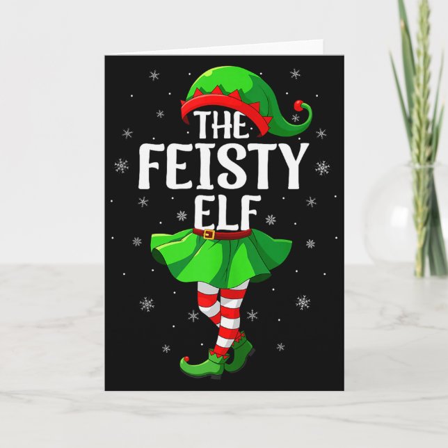 Cartão Feisty Elf Christmas Girls Women Elf Squad Xmas Fa (Frente)