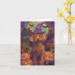Cartão Feiticeira de Halloween e Abóbora de Poodle Spookl