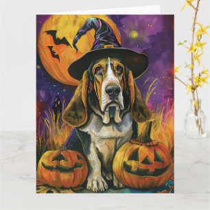 Cartão Feiticeira E Abóbora De Hound Halloween Spooky Bas