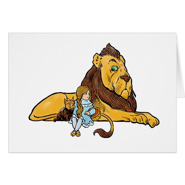 Cartão Feiticeiro de Oz, Dorothy e Toto com Leão (Frente Horizontal)