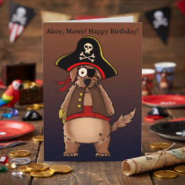 Cartão Felicidades de Aniversário do Cão Pirata Fofo para
