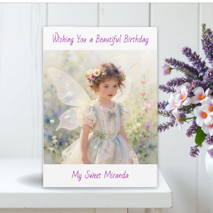 Cartão Felicidades de Aniversário Fada Tema Floral Person