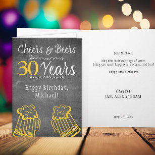 Cartão Felicidades e 30 de cervejas, anos de marco