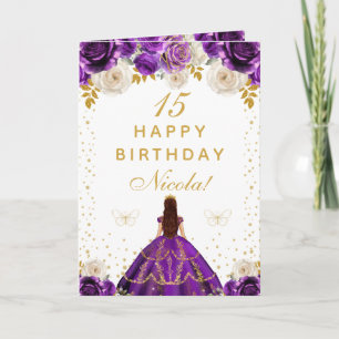 Cartão Felicidades Princesa Floral Roxa