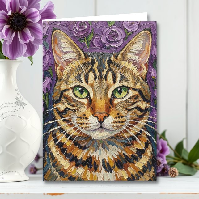 Cartão Feline and Floral | Happy Birthday Sister (Criador carregado)