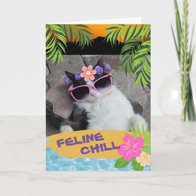 Cartão Feline Chill Bon Voyage Cat Tropical (Frente)