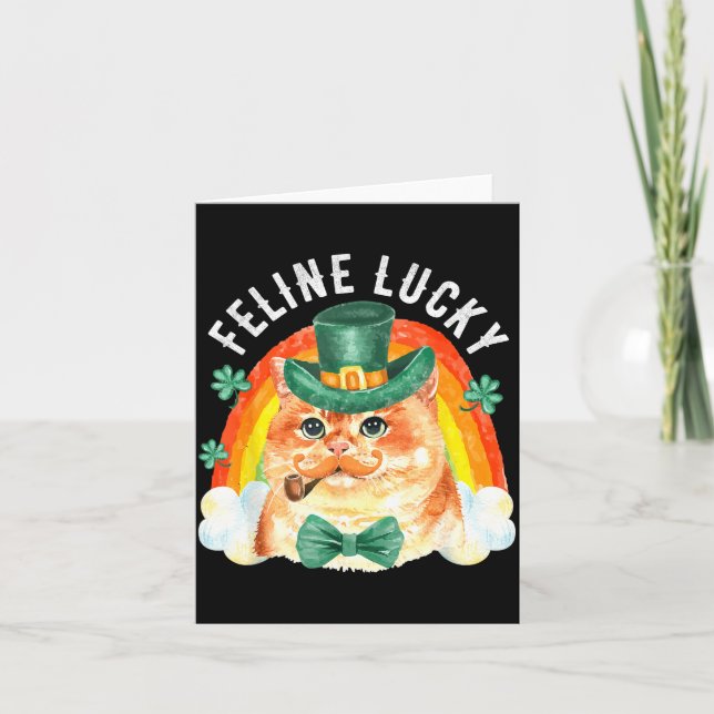 Cartão Feline Lucky St Patricks Day Funny Leprechaun Cat  (Frente)