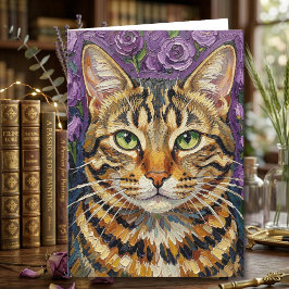Cartão Felino e Floral | Feliz Aniversário