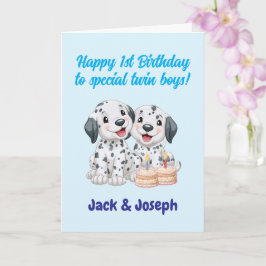 Cartão Feliz 1º Aniversário aos Gêmeos Meninos, Cachorrin