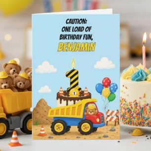 Cartão Feliz 1º Aniversário Caminhão Basculante Personali
