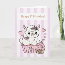 Cartão Feliz 1º Aniversário Carta de Llama Fofa Menina | 