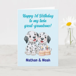 Cartão Feliz 1º Aniversário Gêmeos Bisnetos, Cachorrinhos