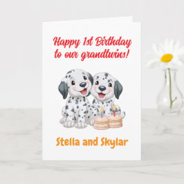 Cartão Feliz 1º Aniversário Gêmeos, Cachorrinhos