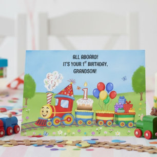 Cartão Feliz 1º Aniversário Neto Trem de Aniversário