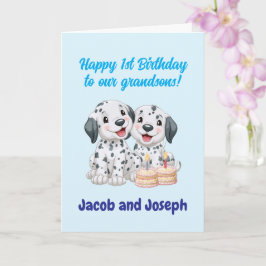 Cartão Feliz 1º Aniversário Netos, Cachorrinhos