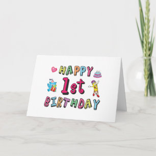 Cartão Feliz 1º Aniversário para Crianças de 1 ano de ida
