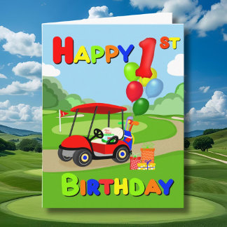 Cartão Feliz 1º Aniversário Red Boys Golf Card