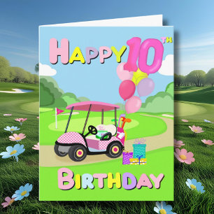 Cartão Feliz 10º Aniversário Carta de Golfe Rosa com Boli