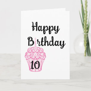 Cartão Feliz 10º Aniversário Cupcake Rosa