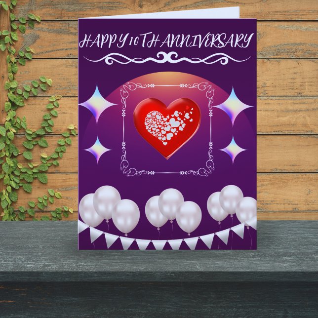 Cartão Feliz 10º aniversário do Elegante Boho Balão Azul (Criador carregado)