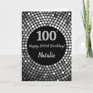 Cartão Feliz 100º Aniversário, Black and Silver Glitter