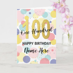 Cartão Feliz 100º aniversário Pastel Rainbow Girl Dourada