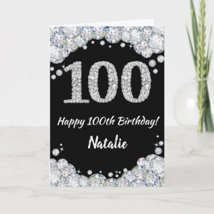 Cartão Feliz 100.º aniversário - Placa brilhante Preta e