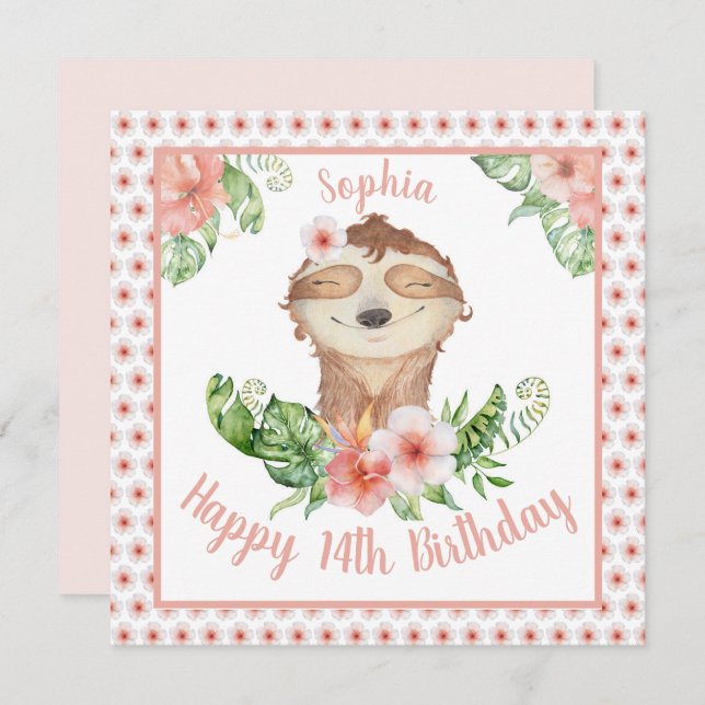 Cartão Feliz 14 de Aniversário Personalizado Garota Bonit (Frente/Verso)