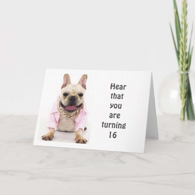 CARTÃO FELIZ **16º** ANIVERSÁRIO DIZ BULLDOG (Frente)
