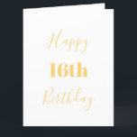 Cartão Feliz 16º aniversário Dourado Idade Personalizada<br><div class="desc">Projetado com modelo de texto amarelo ouro para "Feliz 16º aniversário" e mensagem personalizada que você pode editar para personalizar e também personalizar o fundo de cores!</div>