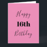Cartão Feliz 16.º Aniversário Cor Preta-Rosa da Idade Per<br><div class="desc">Projetado com modelo de texto personalizado para "Feliz 16º aniversário" e mensagem personalizada que você pode editar para personalizar e também personalizar o fundo de cores!</div>