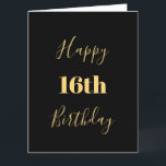 Cartão Feliz 16.º aniversário Dourado Idade Personalizada<br><div class="desc">Projetado com modelo de texto amarelo ouro para "Feliz 16º aniversário" e mensagem personalizada que você pode editar para personalizar e também personalizar o fundo de cores!</div>