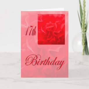 Cartão Feliz 17º aniversário da Flor Vermelha Dianthus