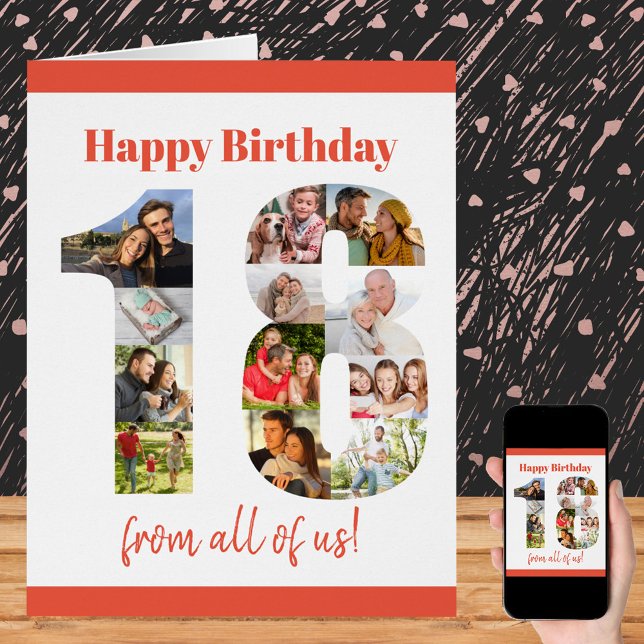 Cartão Feliz 18º Aniversário Colagem de Fotos 18 Número G (Criador carregado)