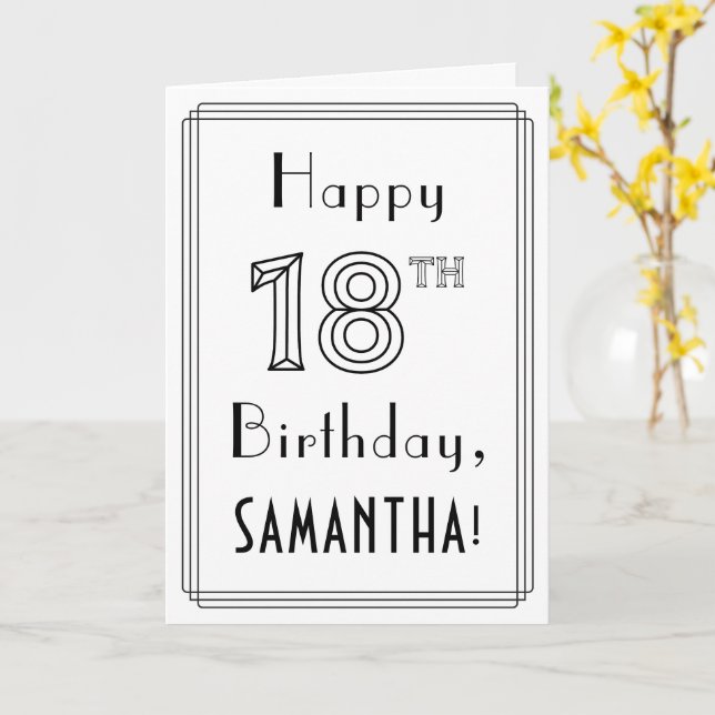 Cartão Feliz 18º aniversário, Estilo de Deco de Arte com  (Flor Amarela)