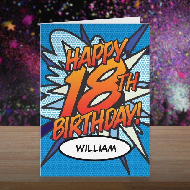 Cartão FELIZ 18.º ANIVERSÁRIO Pop de Arte do Livro (Fun HAPPY 18TH BIRTHDAY Comic Book Card)