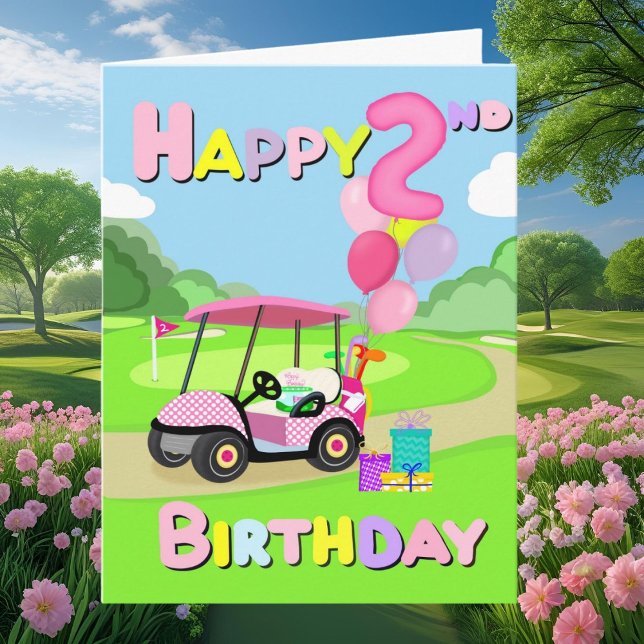 Cartão Feliz 2º Aniversário Carta de Golfe Rosa Menina Bo (Criador carregado)