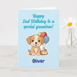 Cartão Feliz 2º Aniversário Neto, Cachorrinho, Personaliz