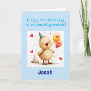 Cartão Feliz 2º Aniversário Neto, Patinho, Personalizado