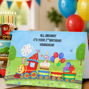 Cartão Feliz 2º Aniversário Neto Trem de Aniversário