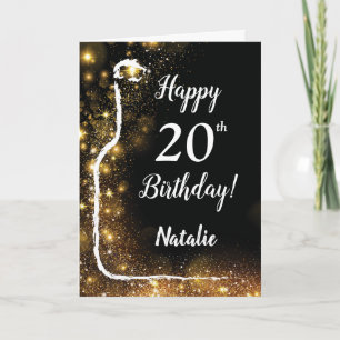 Cartão Feliz 20 Aniversário Negro e Dourado Vinho Leve