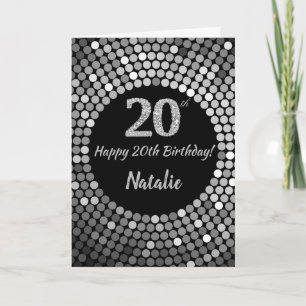 Cartão Feliz 20 Aniversário Negro e Silver Gliter Card