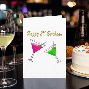 Cartão Feliz 21º Aniversário Copo de Martini com Azeitona