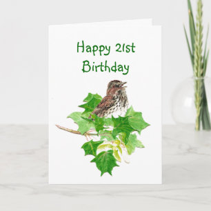 Cartão Feliz 21 Aniversário Música Aquarela Natureza Na