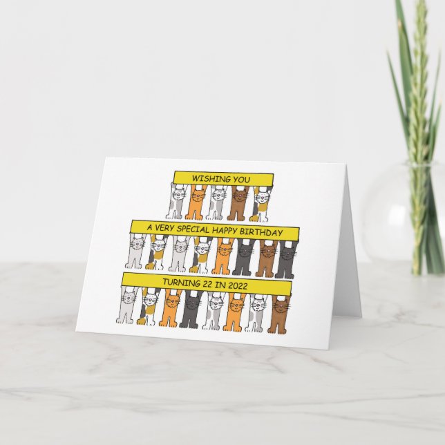 Cartão Feliz 22º Aniversário, 22 em 2022 (Frente)
