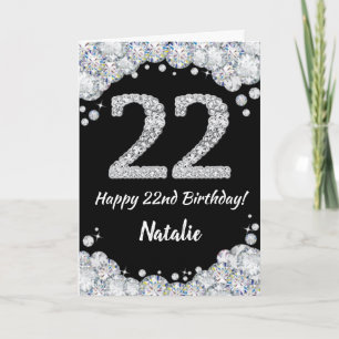 Cartão Feliz 22º Aniversário - Placa Brilhante Preta e Pr