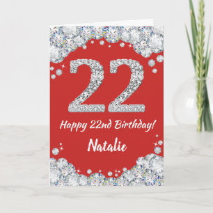 Cartão Feliz 22º Aniversário, Red e Silver Glitter Card