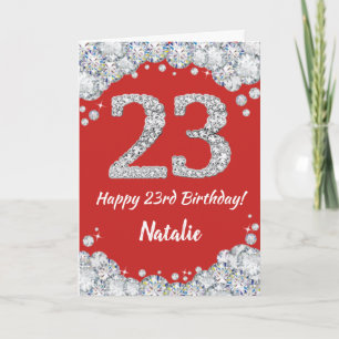Cartão Feliz 23º Aniversário, Red e Silver Glitter Card